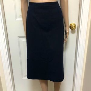Vintage 1980’s Rodier Paris Dark Blue Wool Knit Straight Midi Skirt